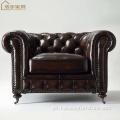 sillón americano de cuero marrón sala de estar sofá chesterfield